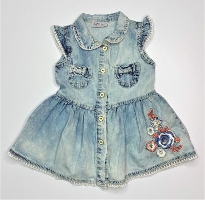 Robe bebe fille jean broderie sans manches